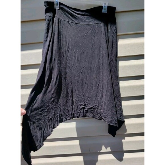 New York & Company Stretch Skirt Size M Medium Shark Bite Hem Black Long Modest - Picture 3 of 11